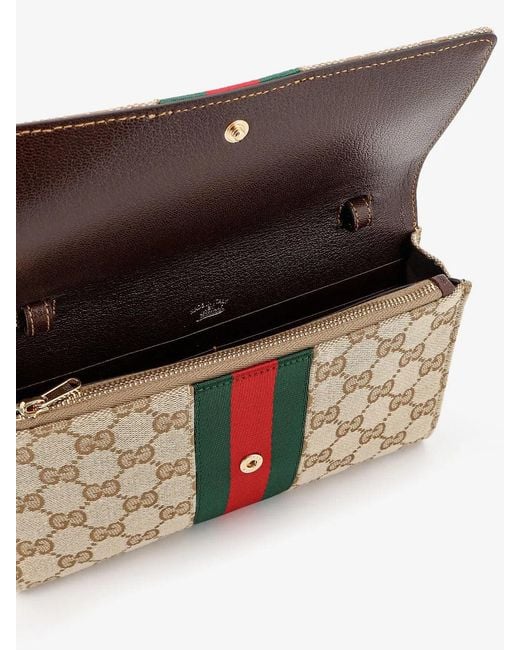 Gucci Natural Horsebit Web Wallet With Chain