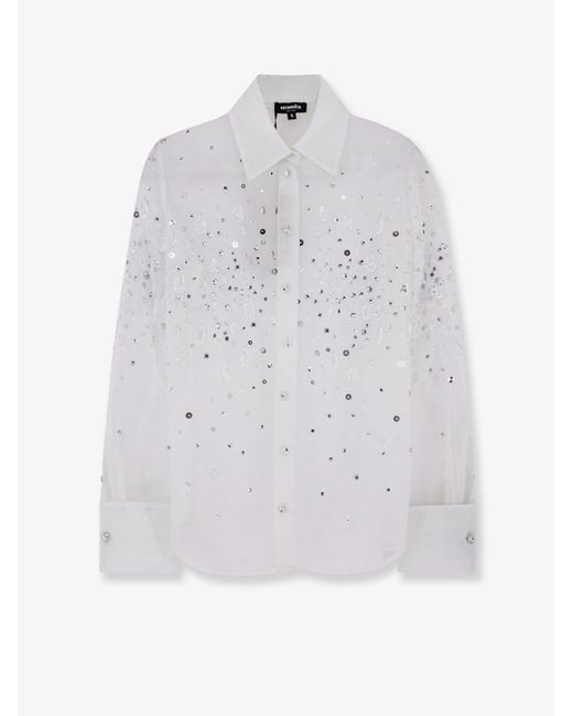 retroféte White Shirt With All-Over Rhinestone Details