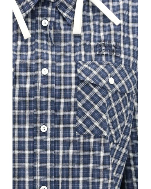 Miu Miu Blue Checked Hooded Shirt