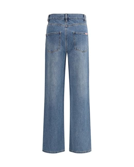 Self-Portrait Blue Straight-Leg Jeans With All-Over Rhinestones