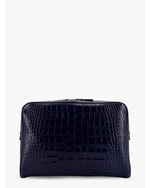 Tom Ford Blue Croco Print Leather Laptop Pouch for men
