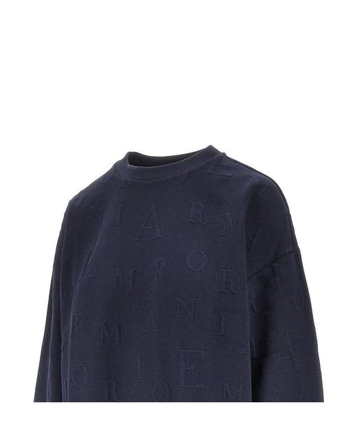 EA BODYWEAR Blue Embossed Logo Motif Crewneck Sweatshirt