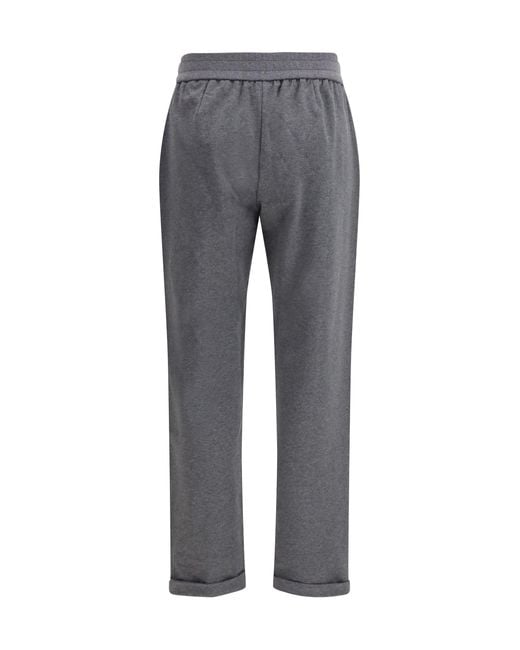 Brunello Cucinelli Gray Track Stretch-Fleece Pants With Monili Detailing