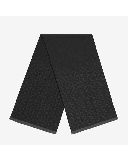 Gucci Black Wool Scarf Gg