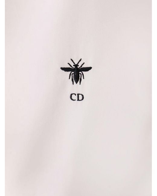 Dior White Dior Cotton Shirt With Bee And Monogram Embroidery