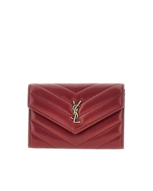 Saint Laurent Red Quilted Nappa Leather 'Cassandre' Wallet