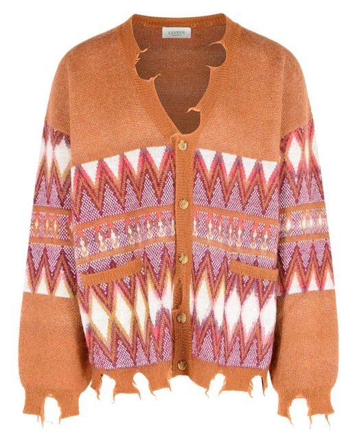 Laneus Pink Multi Wool Blend Cardigan for men