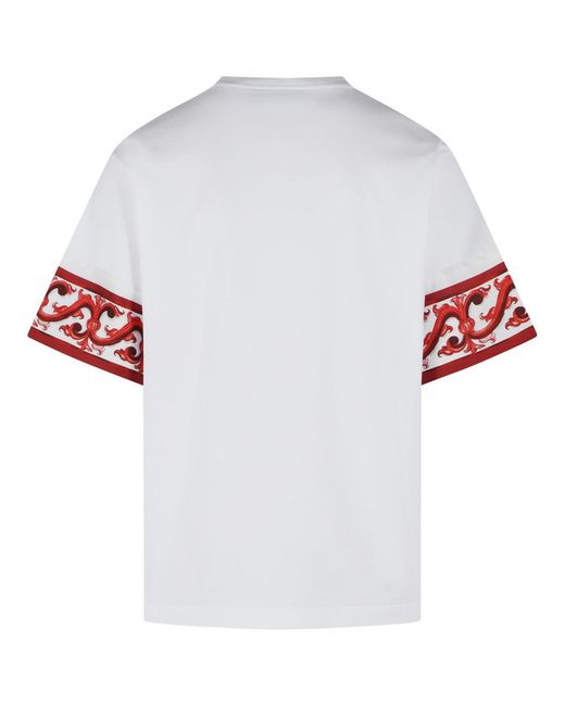 Dolce & Gabbana White Dolce & Gabbana 'Maiolica' Print Cotton And Silk T-Shirt for men