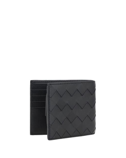 Bottega Veneta Black Bifold Leather Intrecciato Wallet for men