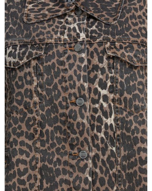 Ganni Gray Leopard Denim Jacket