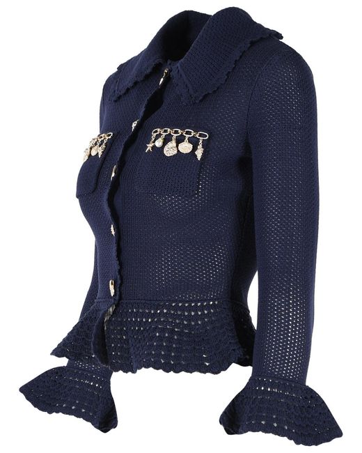 Self-Portrait Blue Viscose Blend Cardigan