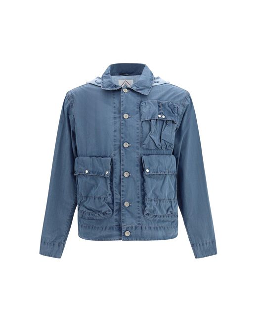 C P Company Blue 50 Fili Bleached Goggle Jacket for men