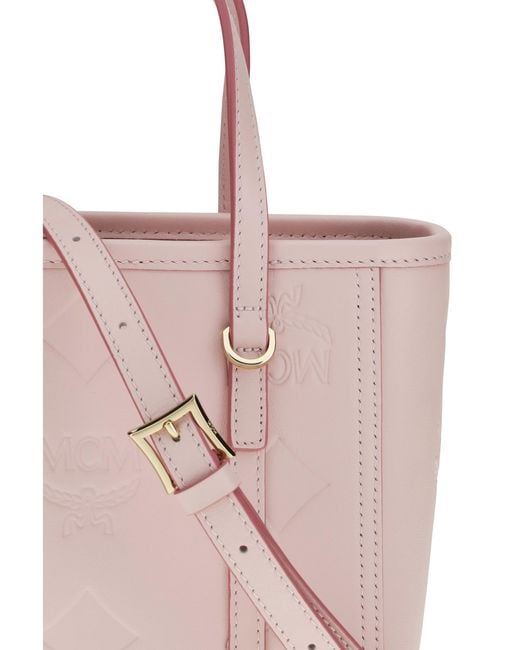MCM Pink Toni Small Tote Bag With Embossed Maxi Visetos Motif