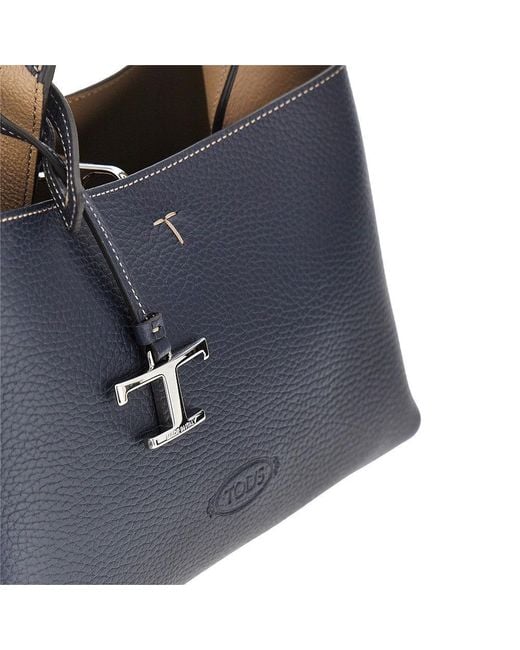 Tod's Blue Grained Leather Micro Shopping Bag