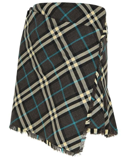 Burberry Green 'Check' Polyester Blend Skirt