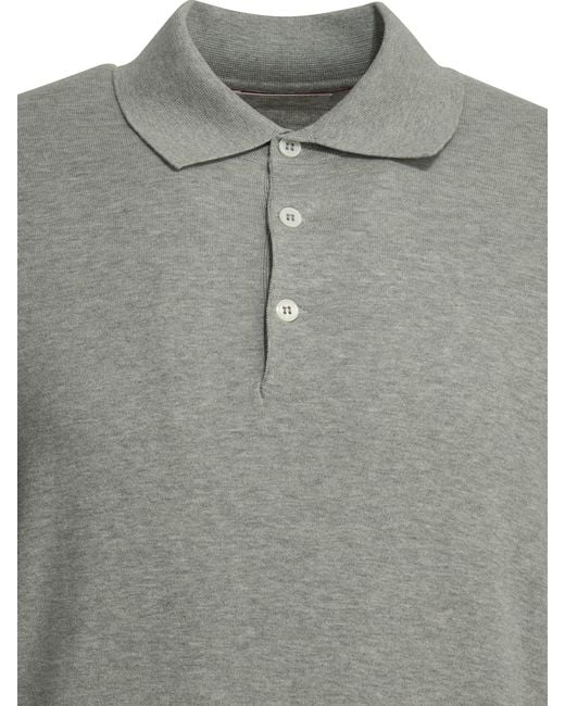 Brunello Cucinelli Gray Polo Shirt With Buttons for men