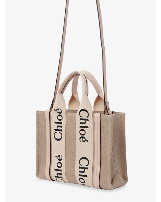 Chloé Natural Woody Linen And Leather Crossbody Bag