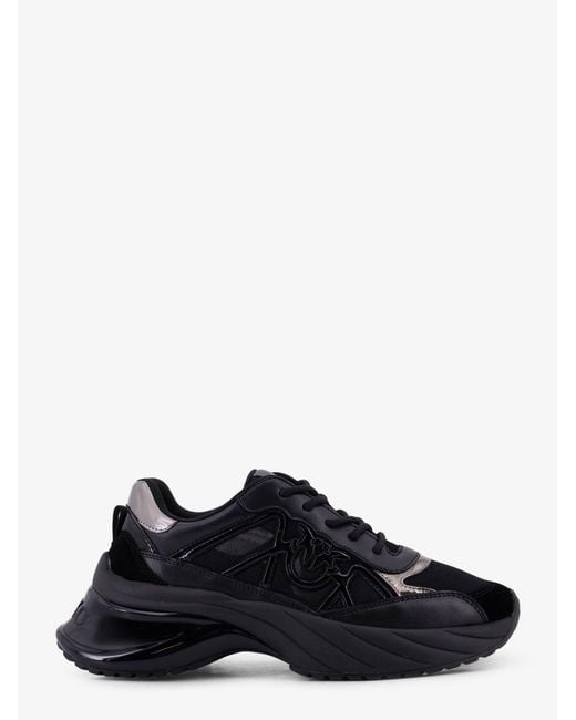 Pinko Black Ariel 33 Leather Sneakers With Nylon Inserts