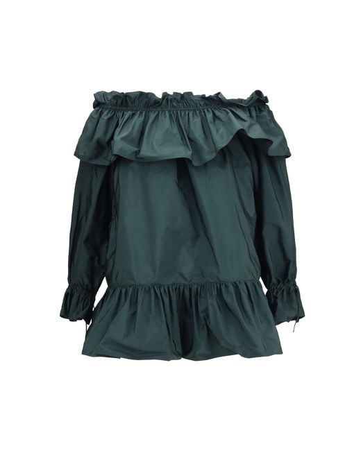 Saint Laurent Green Ruffled Nylon Poplin Dress