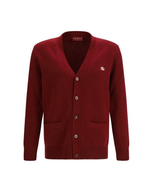 Gucci Red Wool Cashmere Cardigan for men
