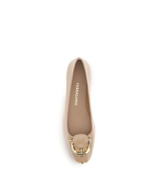 Ferragamo White Gancini Ballerinas