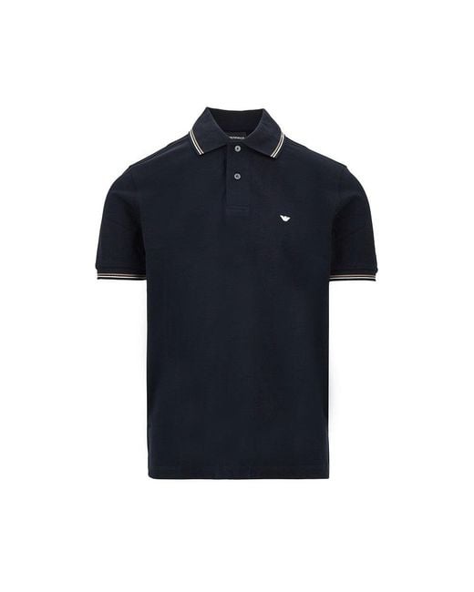 Emporio Armani Blue Eagle Embroidery Stretch Piquet Polo Shirt for men