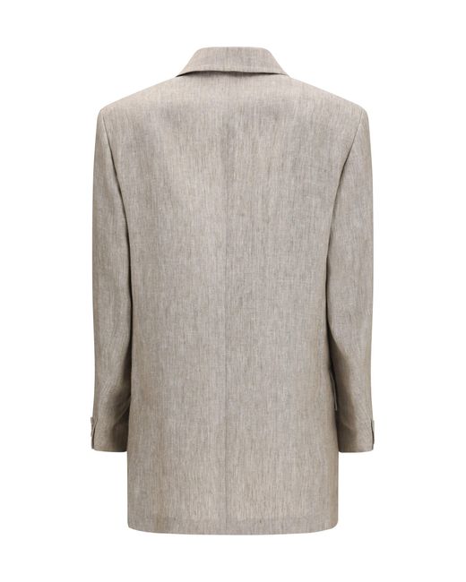 Max Mara Gray Olimpia Double-Breasted Chevron Linen Blazer