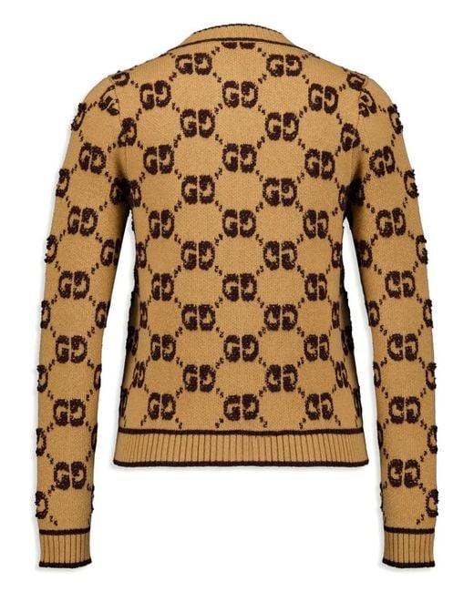 Gucci Brown Wool Cardigan With Gg Motif