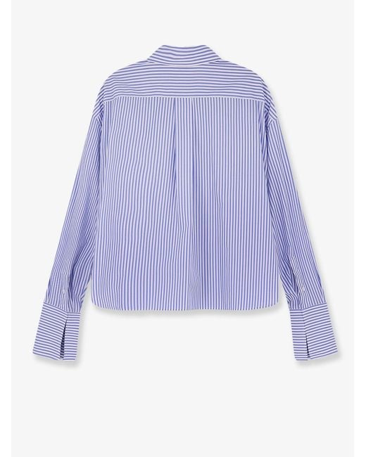 Céline Purple Cropped Striped Cotton Shirt