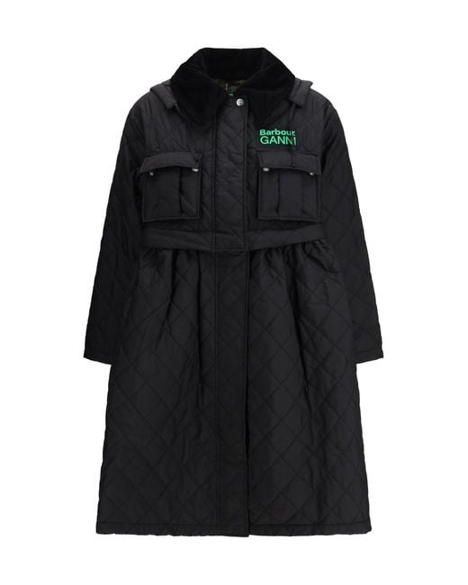 Barbour Black Quilted Hooded Coat/Classic Tartan
