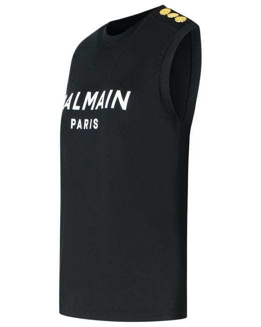 Balmain Black Cotton Tank Top
