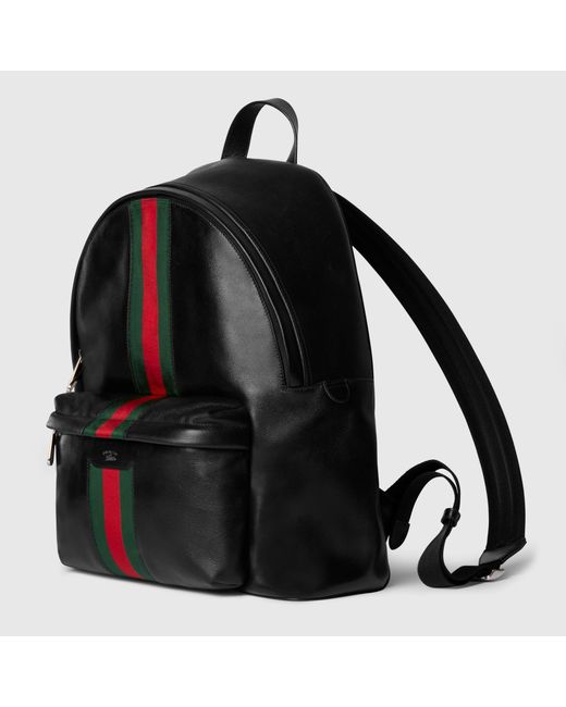 Gucci Black Web Trademark Leather Backpack for men