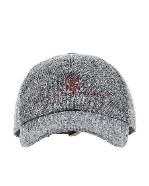 Brunello Cucinelli Gray Linen, Wool And Silk Baseball Cap for men