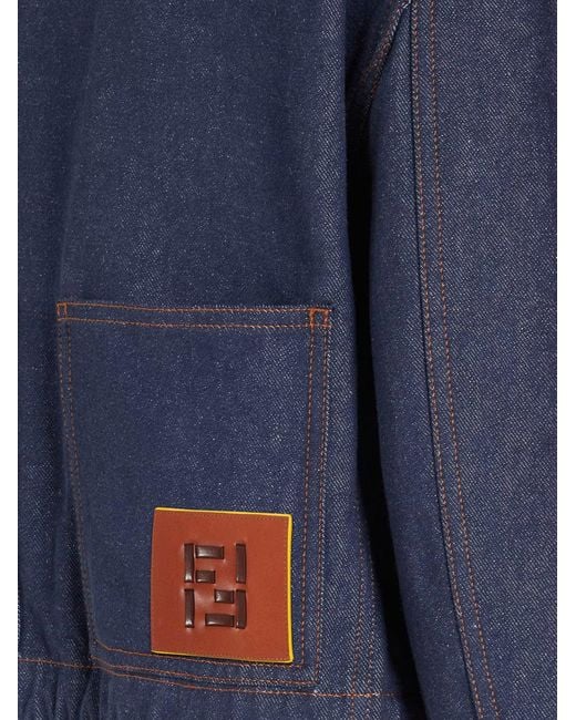 Fendi Blue Denim Jacket With Front Embroidered Logo