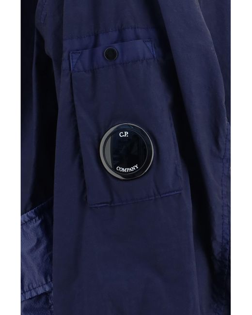 C P Company Blue Bi-Tm Mixed Lens Bomber Jacket for men