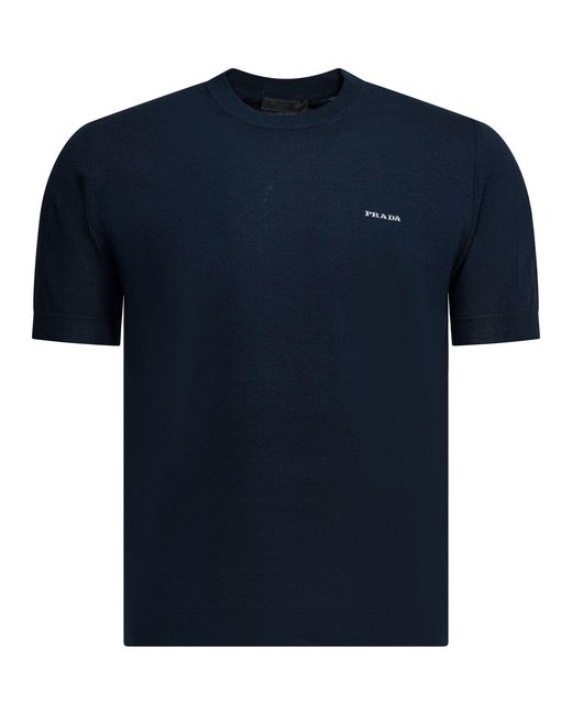 Prada Blue Crew-Neck Sweater for men