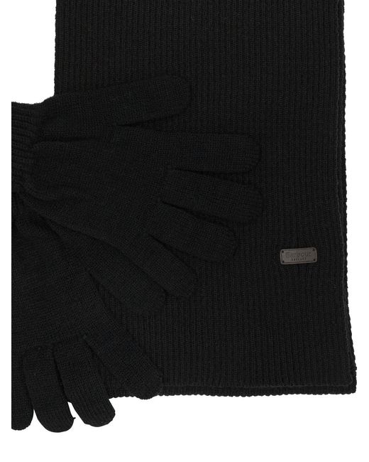 Barbour Black Wool Blend Scarf And Gloves