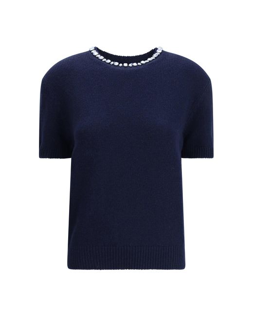 Prada Blue Wool And Cashmere Crew-Neck Sweater