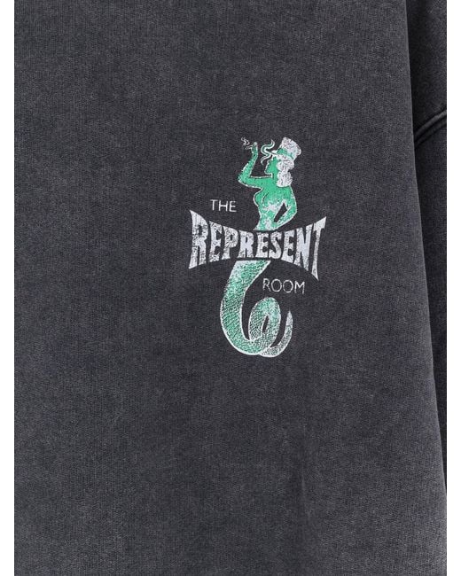 Represent Blue Cotton Sweatshirt With Print On The Front for men