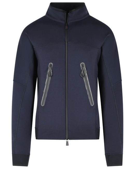 Moncler Blue Dark Polyester Blend Logo Sweatshirt With Zip for men