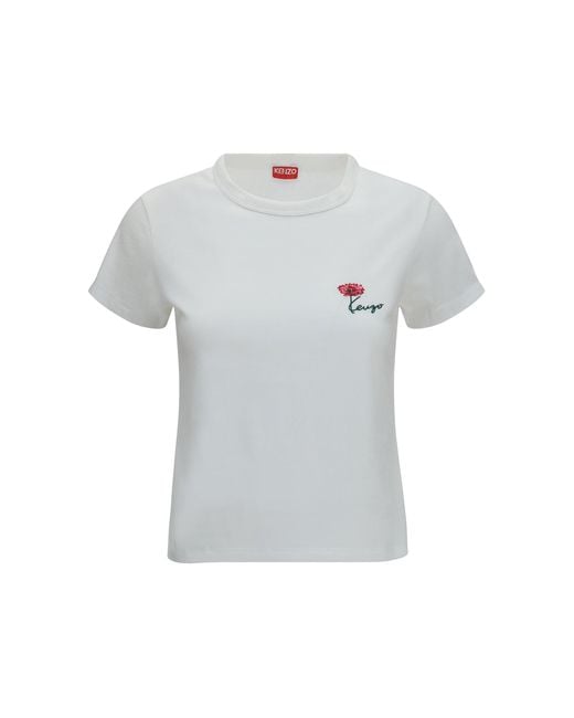 KENZO White Tulip Embroidered Cotton T-Shirt