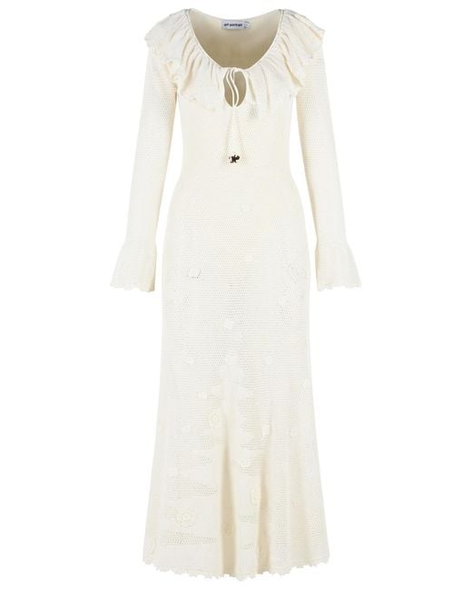 Self-Portrait White Self Portrait 'Floral Crochet' Midi Dress