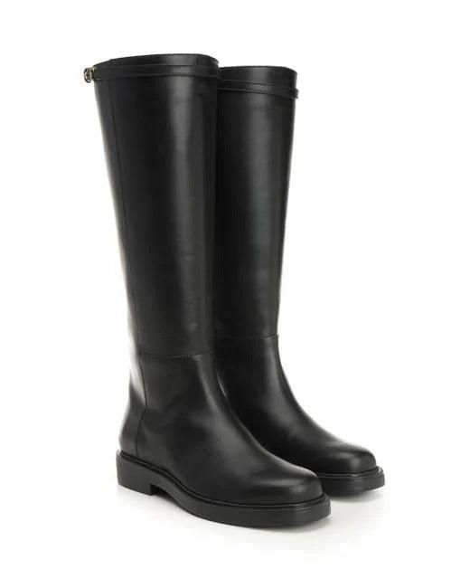 Women's Black Leather Boots With Strap