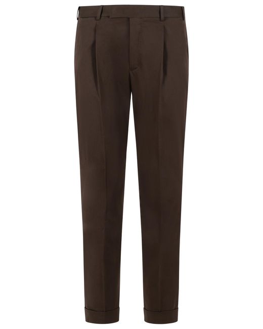 PT01 Brown 'Rebel' Stretch Cotton Pants for men