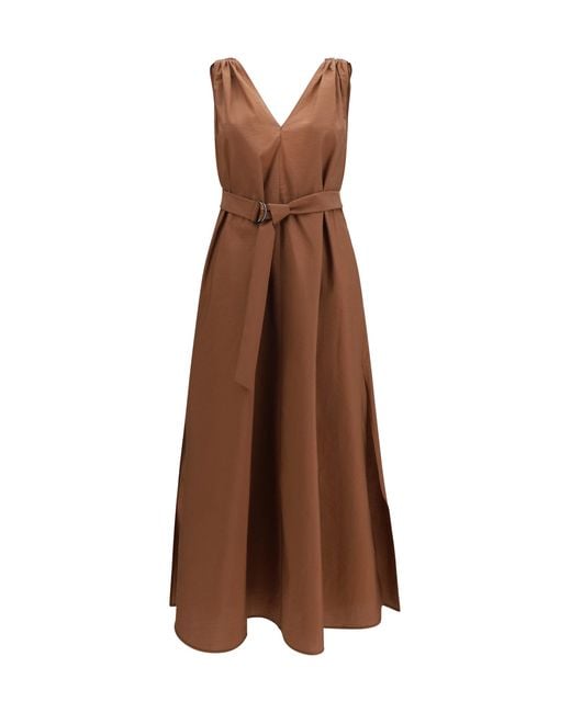 Brunello Cucinelli Brown Cotton Poplin Dress Precious Shoulder Detail