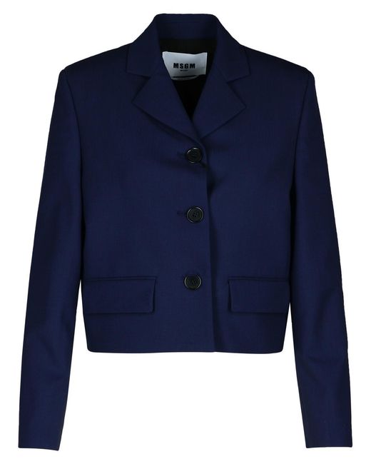 MSGM Blue Virgin Wool Crop Blazer