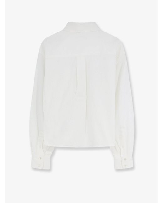 Céline White Cropped Denim Shirt With Front Embroidered Logo