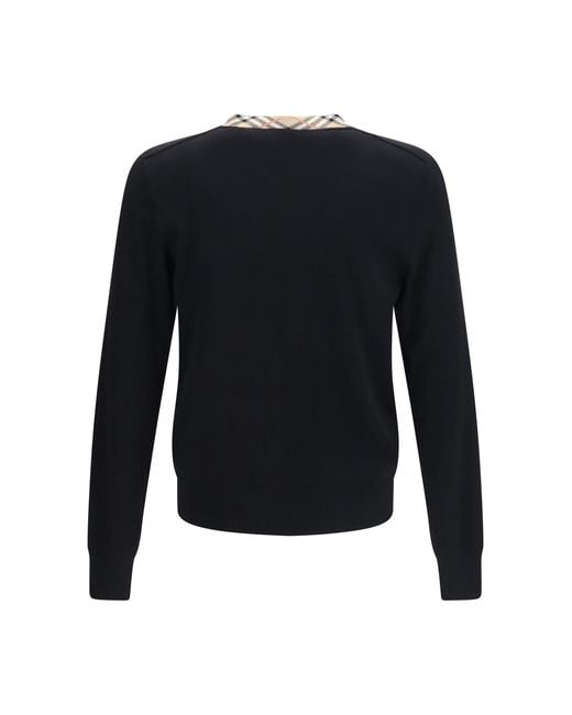 Burberry Blue Check Trim Wool Sweater for men