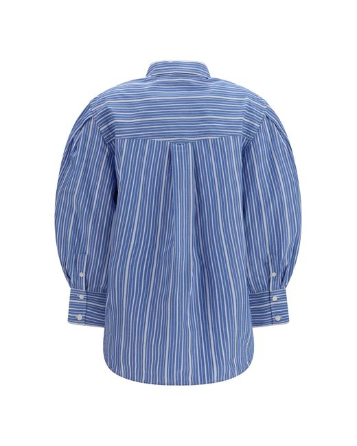 Ganni Blue T-Shirt Striped Cotton