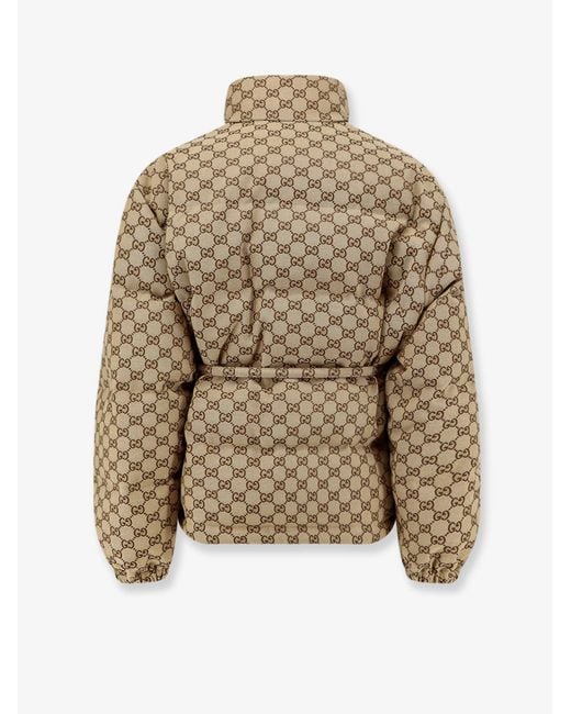 Gucci Natural Gg Fabric Padded Jacket With Belt